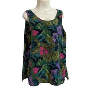 Stunt 100% Silk Blouse Top SZ Large Aloha Resort Beach Floral Luxury Sustainable